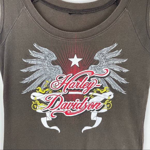 Vtg Y2K Harley Davidson Sleeveless Top Logo Graphic Brown Sz Large - Picture 4 of 10